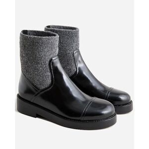J.Crew Rib-cuff boots in Italian leather Black Gray Size 7.5 NWB